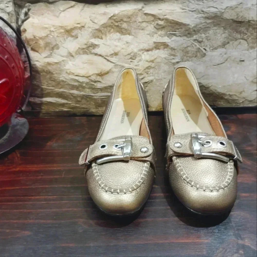 Ros Hommerson Leather Moccasins Gold Buckle Moc Loafer Slip-on Shoes 8.5 - Picture 5 of 12